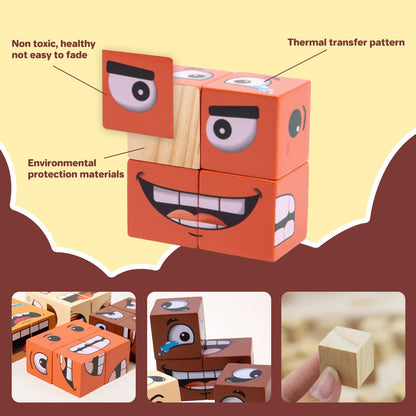 Pajojoqa Face Blocks - Wooden Face-Changing Cube Game for Kids & Adults