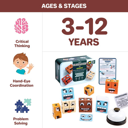 Pajojoqa Face Blocks - Wooden Face-Changing Cube Game for Kids & Adults