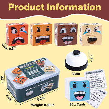 Pajojoqa Face Blocks - Wooden Face-Changing Cube Game for Kids & Adults