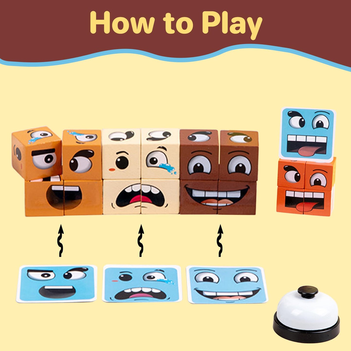 Pajojoqa Face Blocks - Wooden Face-Changing Cube Game for Kids & Adults