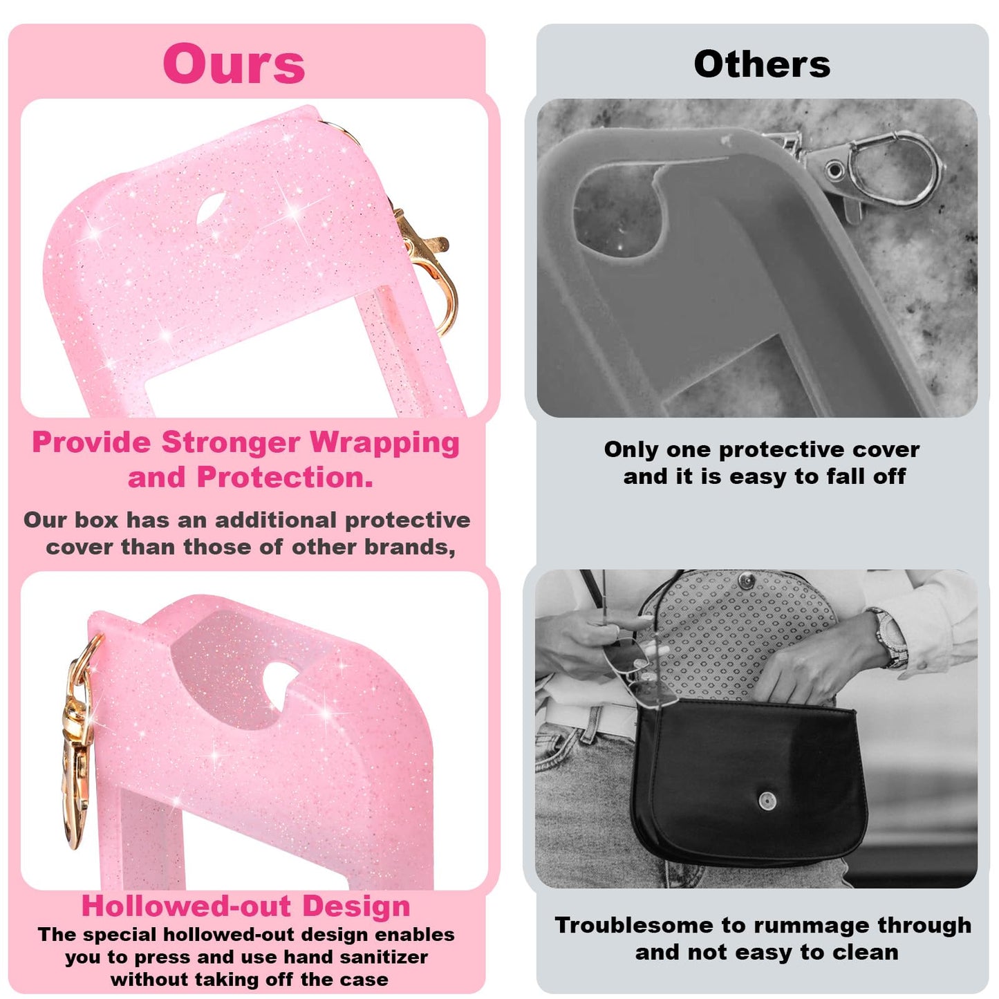 Palksky HandCase Glitter Case for Touchland Power Mist & Glow Mist (1 oz) – Pink & White