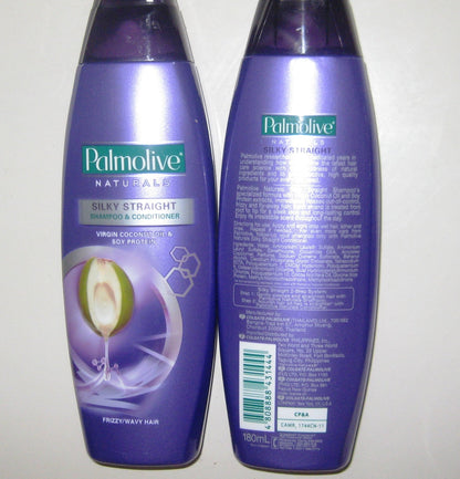 Palmolive Naturals Silky Straight Shampoo & Conditioner — Frizzy/Wavy Hair, 180ml (2 Pack)