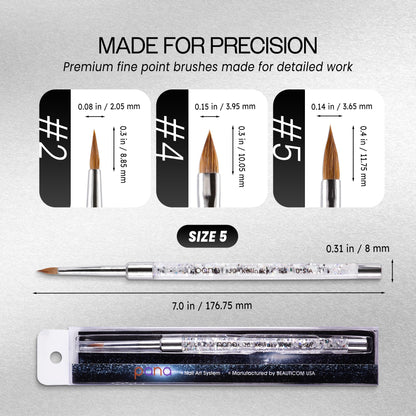 PANA 3D Kolinsky Nail Art Brush - Size 5, Silver Glitter Handle