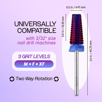 PANA Nail Carbide 5-in-1 Bit – Two-Way Rotation, Left/Right Handed, Acrylic & Hard Gel Removal, 3/32 Shank, Purple (Medium)