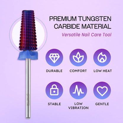PANA Nail Carbide 5-in-1 Bit – Two-Way Rotation, Left/Right Handed, Acrylic & Hard Gel Removal, 3/32 Shank, Purple (Medium)