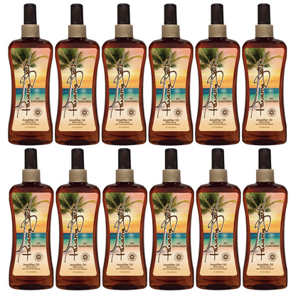 Panama Jack Amplifier Suntan Oil 0 SPF • Light Exotic Oils, Tropical Fragrance • Pack of 12 (8 oz each)