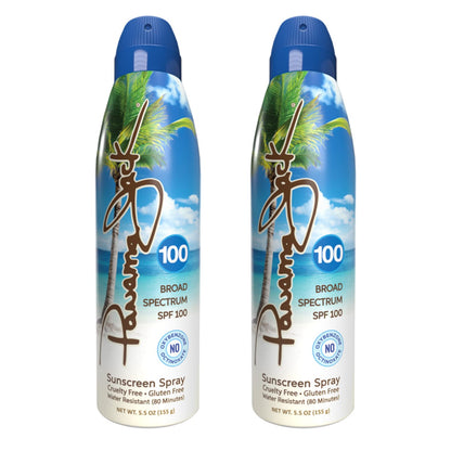 Panama Jack SPF 100 Continuous Spray Sunscreen – Broad Spectrum UVA/UVB, Reef-Friendly, Water Resistant 80 Minutes, 2-Pack