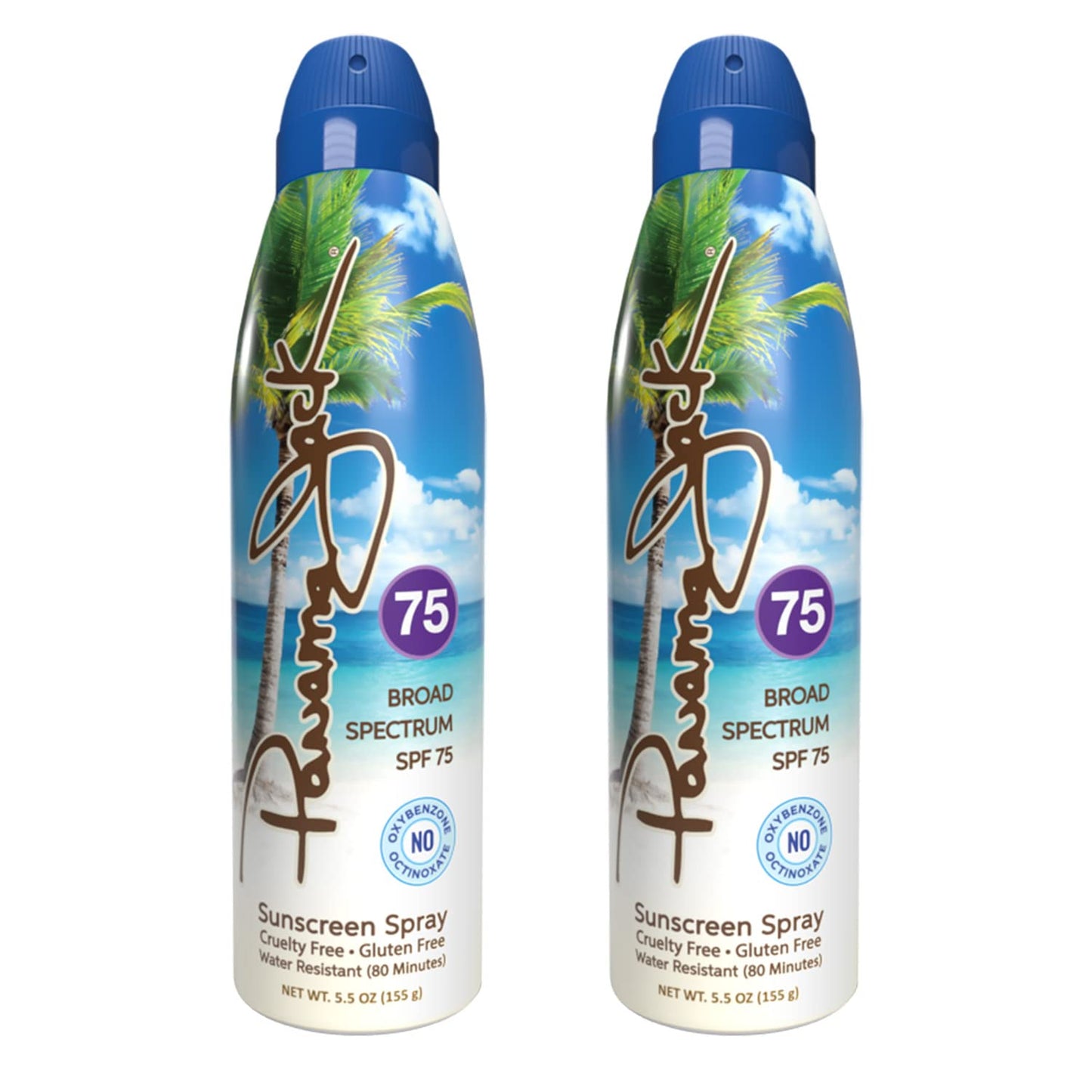 Panama Jack Continuous Spray Sunscreen SPF 75 — Broad Spectrum, Water Resistant (80 Minutes), Pack of 2