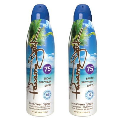 Panama Jack Continuous Spray Sunscreen SPF 75 — Broad Spectrum, Water Resistant (80 Minutes), Pack of 2