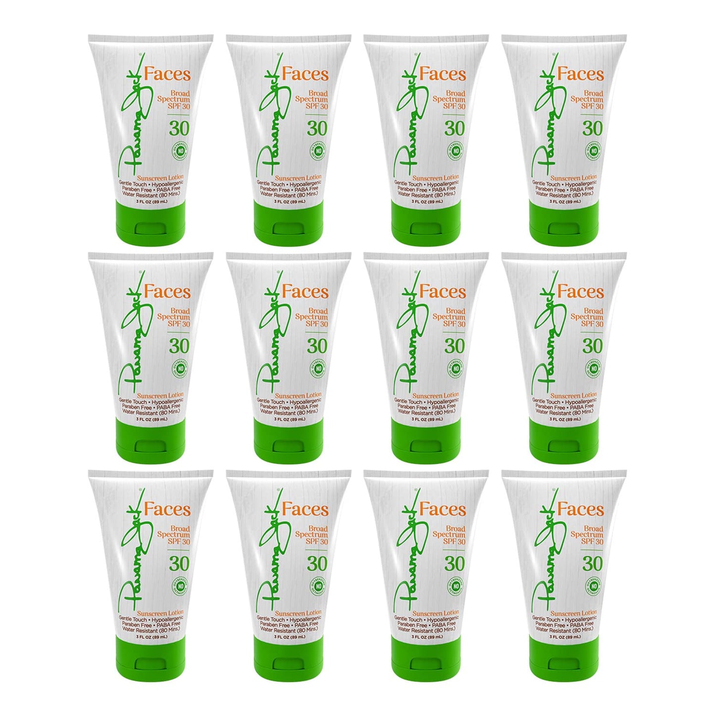Panama Jack Faces Sunscreen Lotion SPF 30 – Broad Spectrum, Hypoallergenic, Gluten Free (Pack of 12, 3 oz)