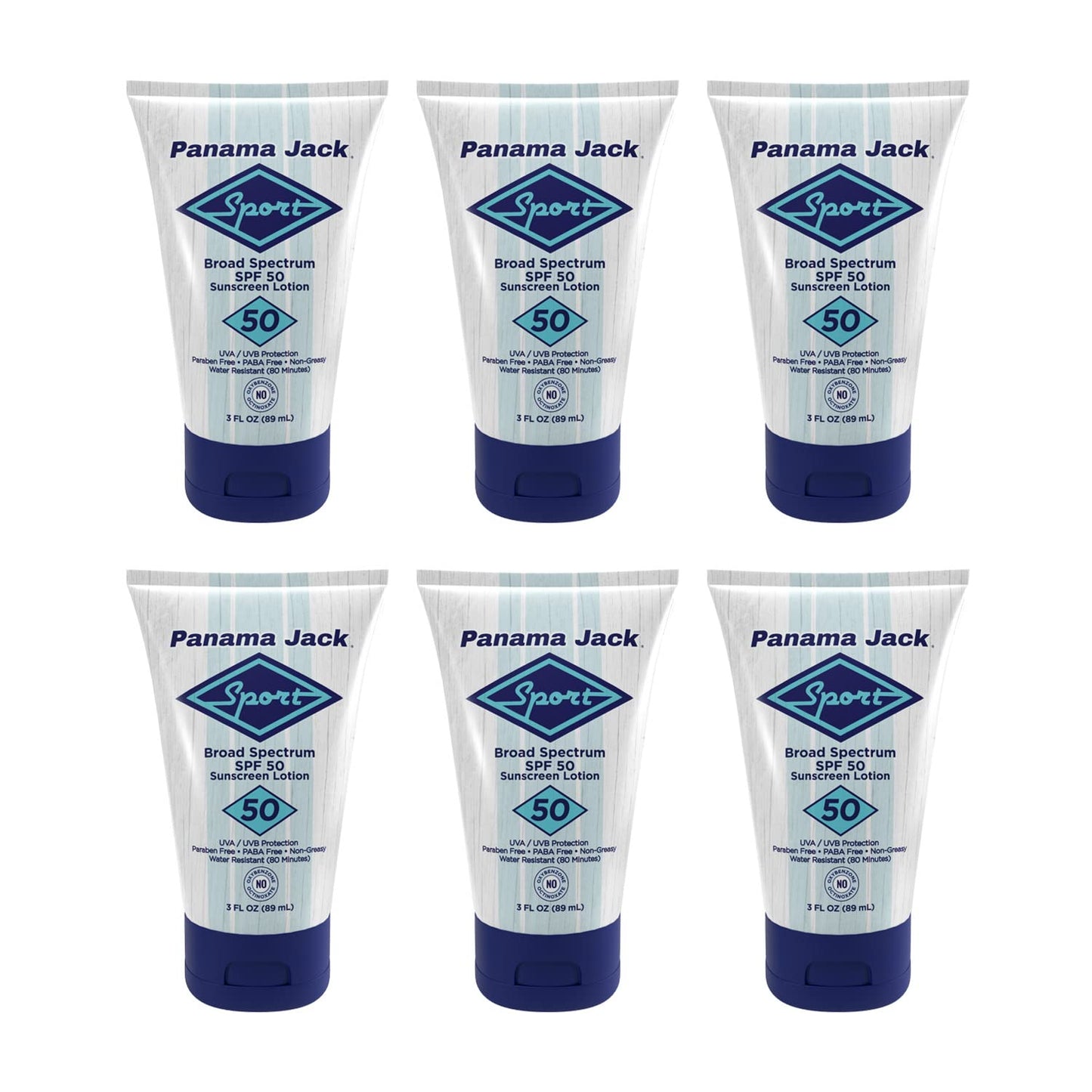 Panama Jack Sport Sunscreen Lotion SPF 50 – Broad Spectrum, Non-Greasy, 3 oz (6-Pack)