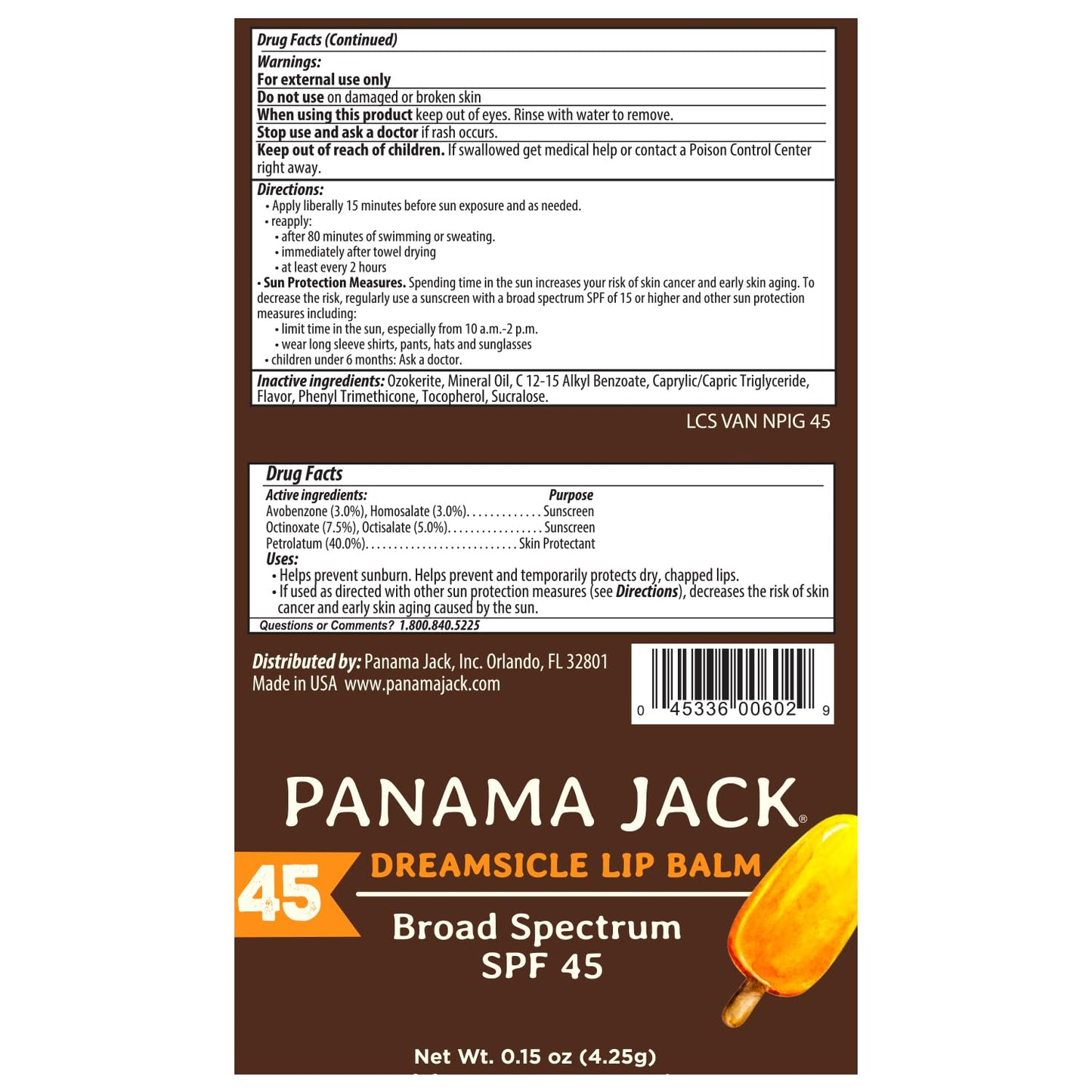 Panama Jack Sunscreen Lip Balm SPF 45 – Dreamsicle (Pack of 7)