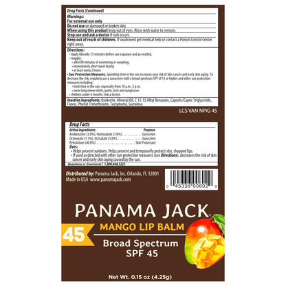 Panama Jack Sunscreen Lip Balm SPF 45 — Flavor Pack (Vanilla, Mango, Dreamsicle, Tropical)
