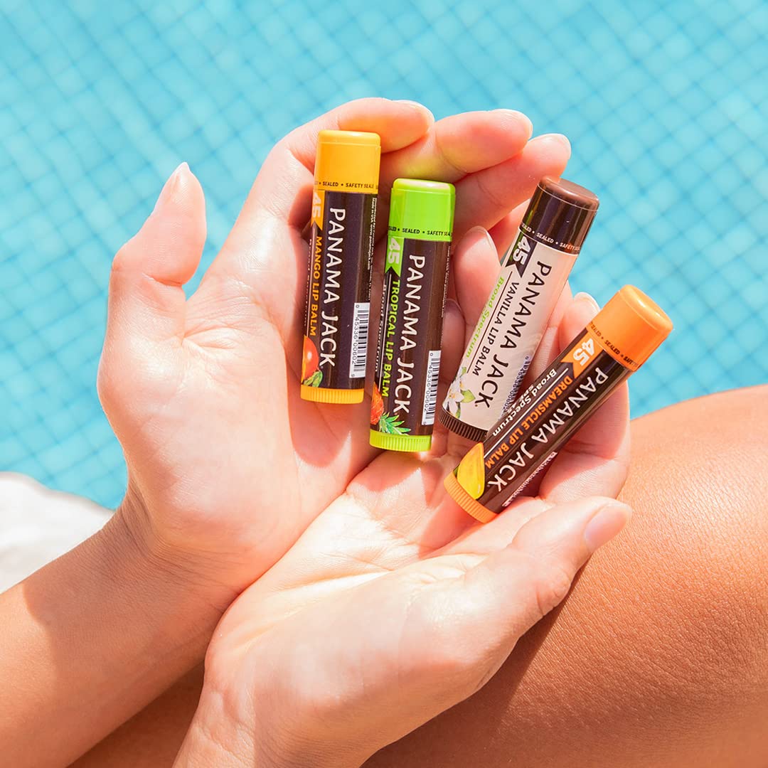Panama Jack Sunscreen Lip Balm SPF 45 | Broad Spectrum Lip Protection | Mango Flavor – 7-Pack