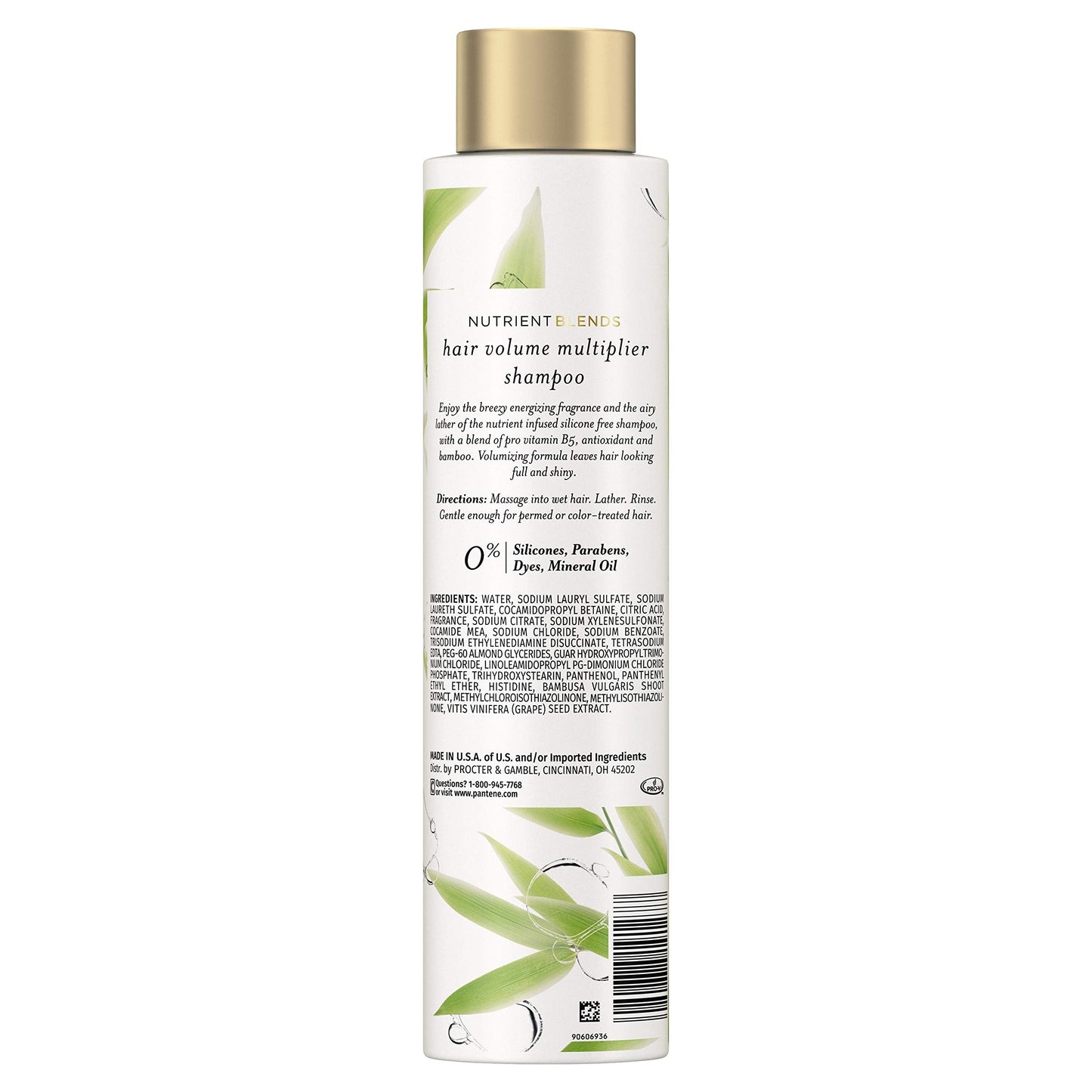 Pantene Nutrient Blends Bamboo Hair Volume Multiplier Shampoo – Silicone-Free for Fine, Thin Hair (9.6 fl oz)