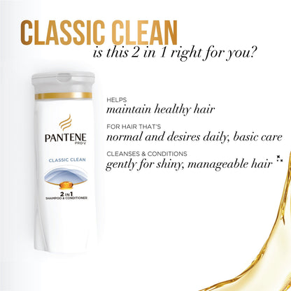 Pantene Pro-V Classic Clean Shampoo – 3 x 12.6 fl oz | Gentle Daily Clean for All Hair Types