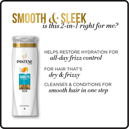 Pantene Pro-V Smooth & Sleek 2-in-1 Shampoo & Conditioner, 12.6 fl oz (Packaging May Vary)