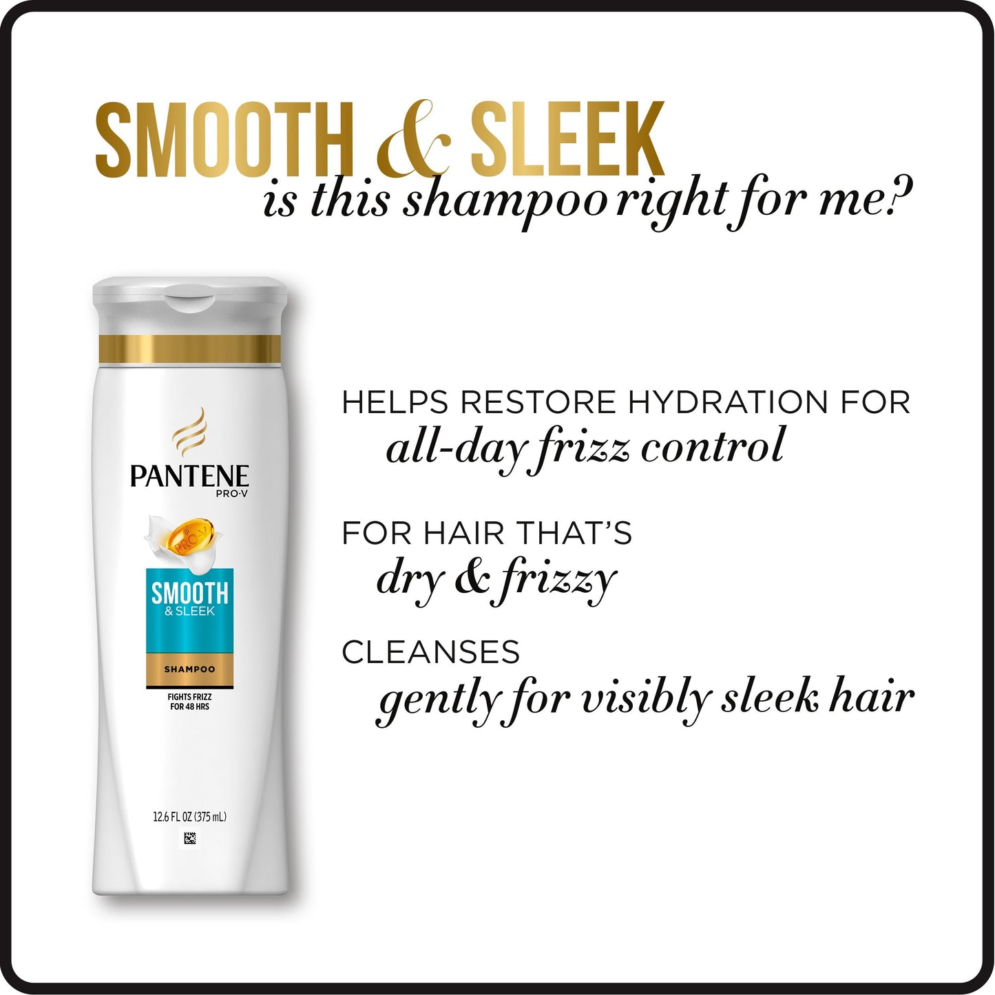 Pantene Smooth & Sleek Shampoo 12.6 oz – 3-Pack with Pro-Vitamins & Moroccan Argan Oil