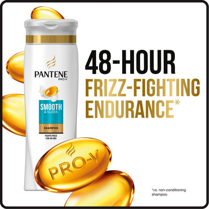 Pantene Smooth & Sleek Shampoo 12.6 oz – 3-Pack with Pro-Vitamins & Moroccan Argan Oil