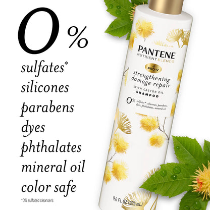 Pantene Sulfate Free Shampoo with Castor Oil – Hair Strengthening Damage Repair, Color Safe, 9.6 oz