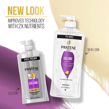 Pantene Pro-V Volume & Body Set for Fine Hair | Shampoo, Conditioner & Rescue Shot, Color-Safe