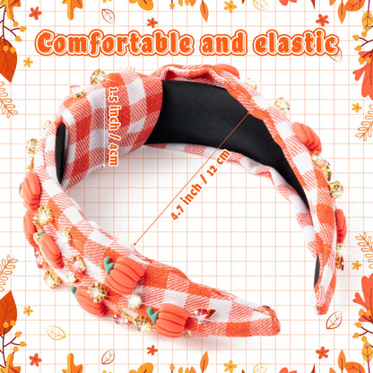 PANTIDE Thanksgiving Jeweled Knotted Headband — Pumpkin Rhinestone Crystal Embellished Hair Accessory