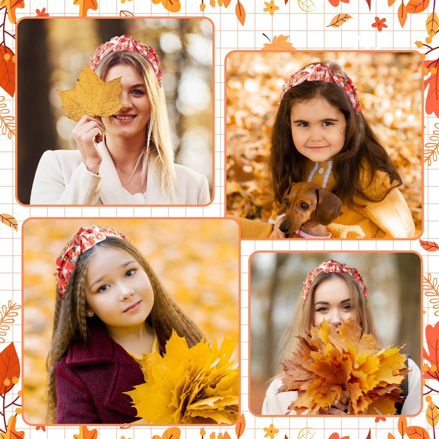 PANTIDE Thanksgiving Jeweled Knotted Headband — Pumpkin Rhinestone Crystal Embellished Hair Accessory