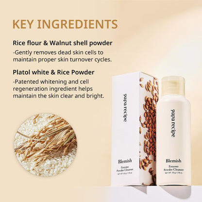 Papa Recipe Blemish Enzyme Powder Rice Cleanser — Gentle Triple Exfoliation, Low pH Skincare