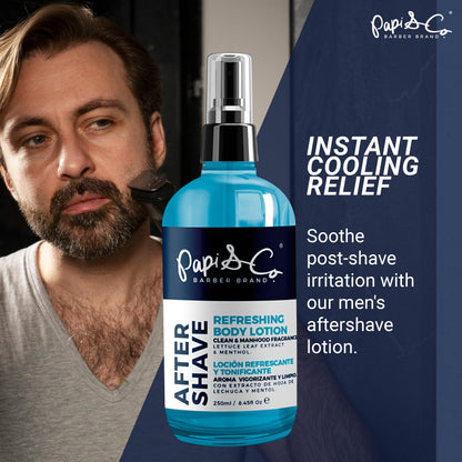 PAPI & CO. After Shave Lotion for Men – Menthol Cooling & Lettuce Leaf Extract, 250 mL