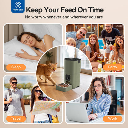 PAPIFEED Automatic Cat Feeder Upgrade — WiFi App Control, Dual Power, 1–12 Meals/Day (Greener)