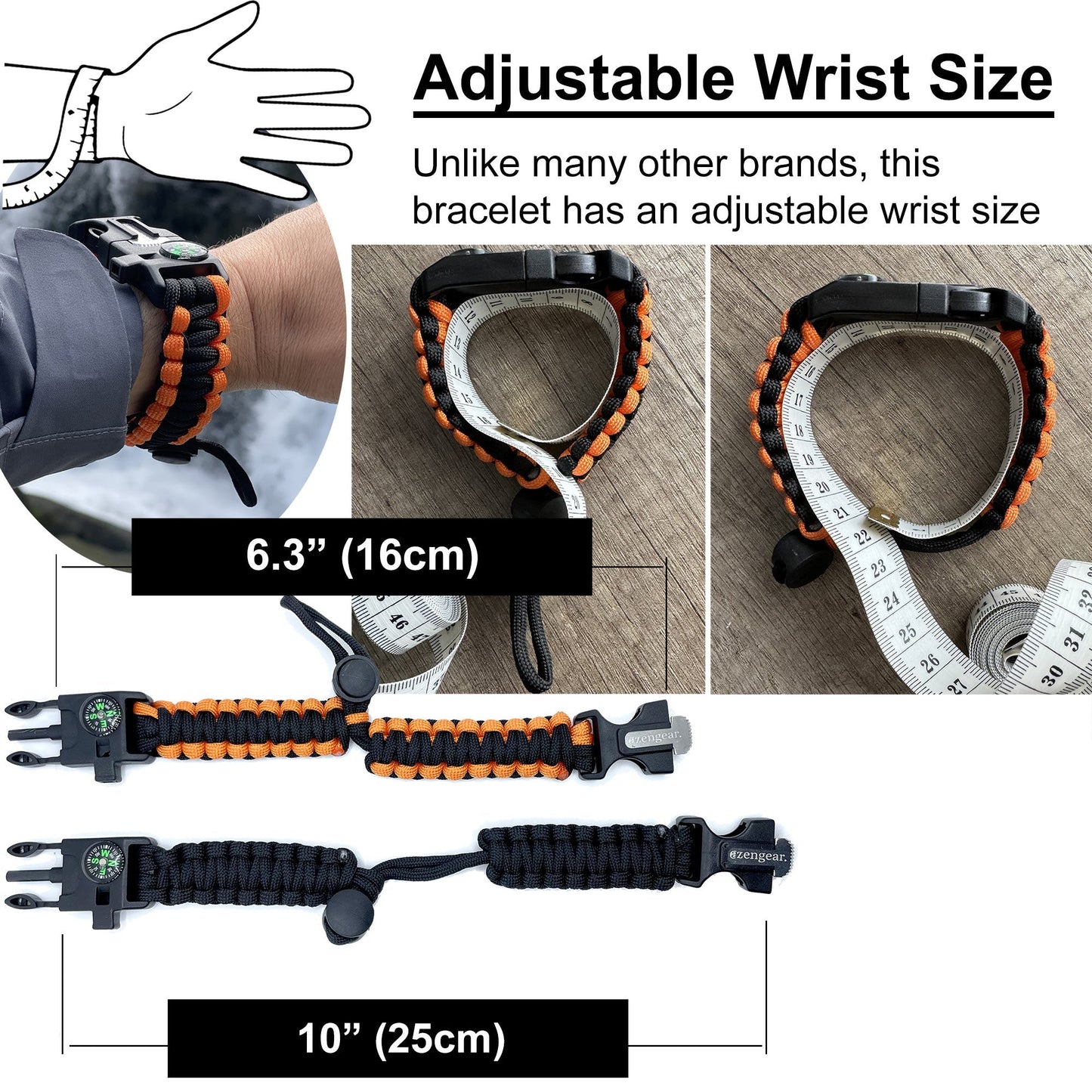 Paracord Survival Bracelet (2 Pack) | Flint & Steel Fire Starter, Whistle, Compass