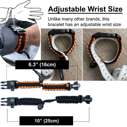 Paracord Survival Bracelet (2 Pack) | Flint & Steel Fire Starter, Whistle, Compass