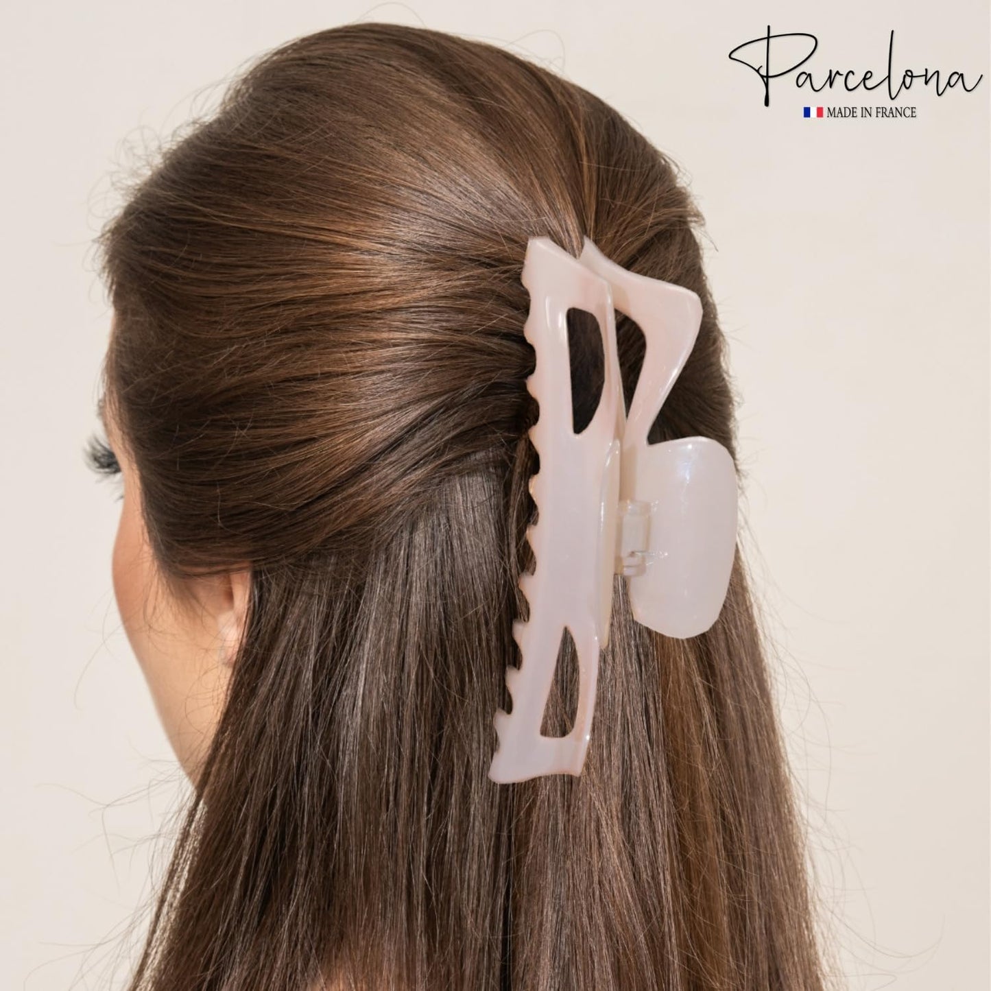 Parcelona French Classic Jumbo Hair Claw Clip – Blush Pink, No-Slip Grip, Made in France