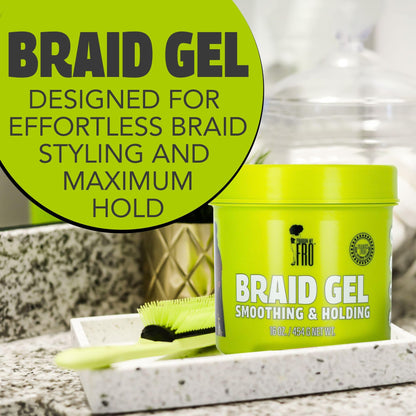 Pardon My Fro Braiding Gel - Strong Hold, Sleek Edges & No Flakes - 16 oz