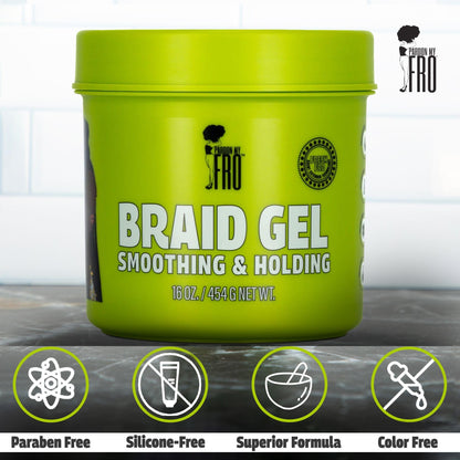 Pardon My Fro Braiding Gel - Strong Hold, Sleek Edges & No Flakes - 16 oz