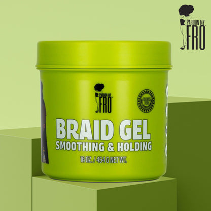 Pardon My Fro Braiding Gel - Strong Hold, Sleek Edges & No Flakes - 16 oz