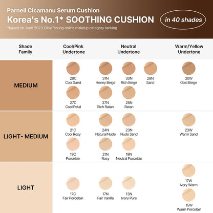Parnell Cicamanu Serum Cushion – Moisturizing Foundation for Sensitive, Dry Skin | Lightweight Radiant Coverage (Pearl Skin, 0.52 Fl Oz)
