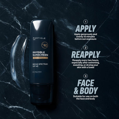 Particle Invisible Sunscreen SPF 40 for Men – Clear, Beard-Friendly, Non-Greasy (1.7 oz)