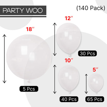 PartyWoo Clear Balloons Arch Kit – 140pcs (18/12/10/5in) for Graduation & Weddings