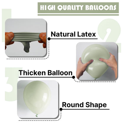 PartyWoo Sage Green Balloons 140pcs – 18/12/10/5in Latex Balloon Arch Kit for Weddings & Parties