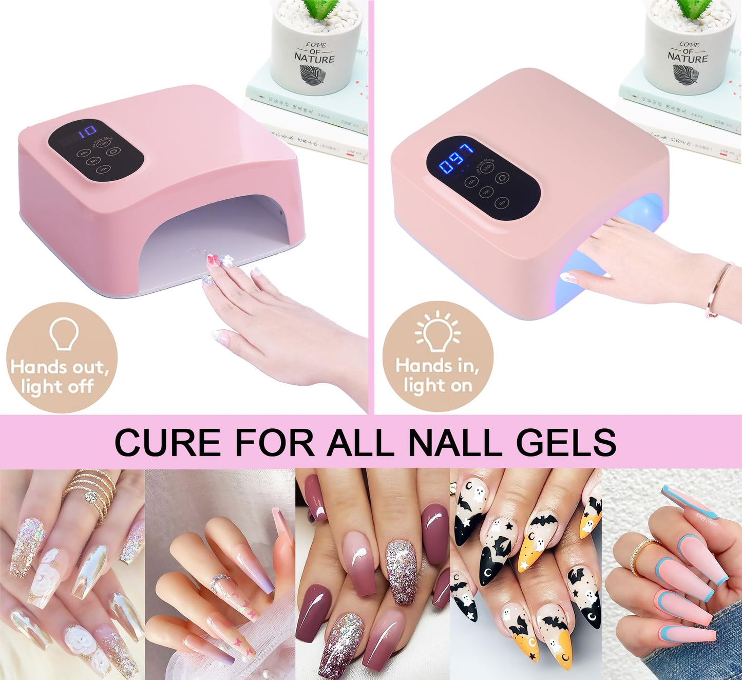PASSHA 72W Cordless LED Nail Lamp – Rechargeable Gel Nail Dryer with 4 Timers & LCD Display