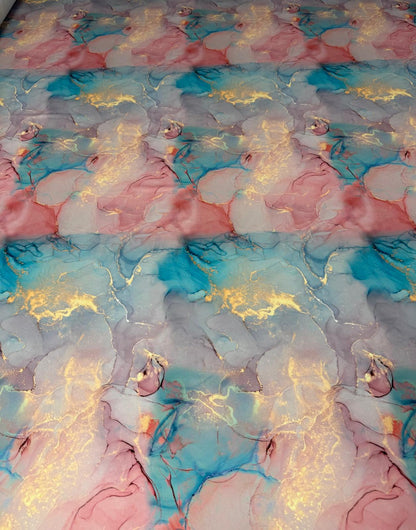 Pastel Marble Effect with Gold Veins Fabric by Metre