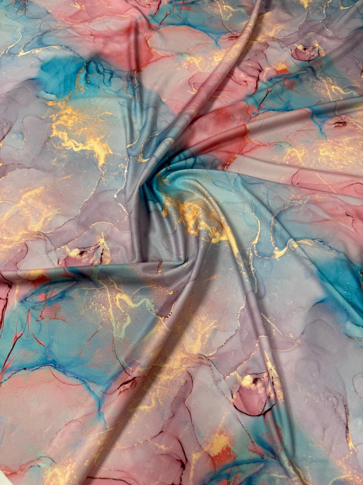 Pastel Marble Effect with Gold Veins Fabric by Metre