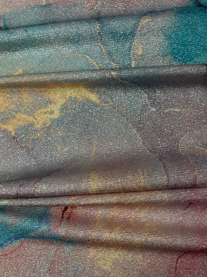 Pastel Marble Effect with Gold Veins Fabric by Metre
