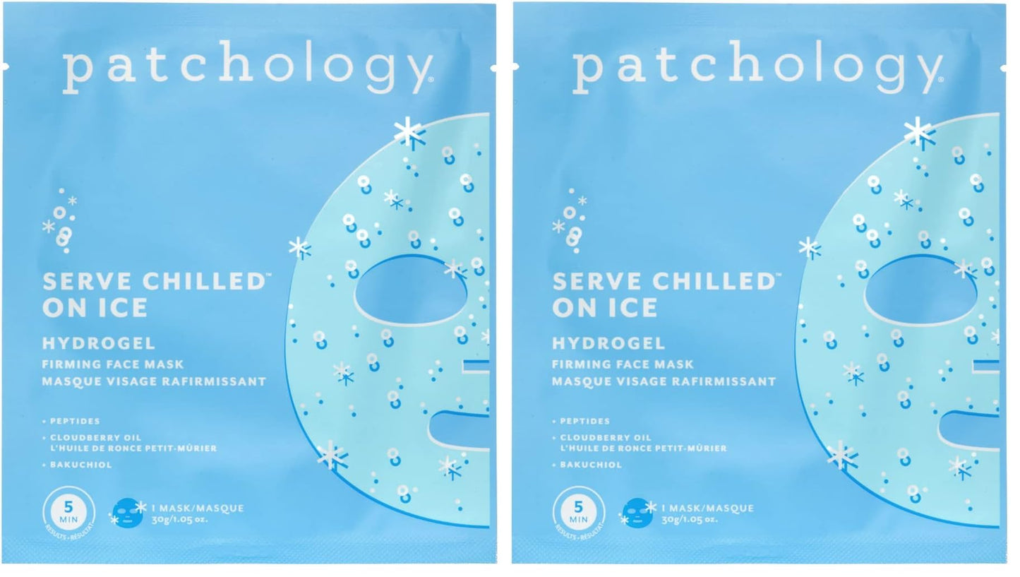 Patchology Iced Cooling & Firming Hydrogel Masks – Peptides, Cloudberry Oil & Bakuchiol | Pack of 2