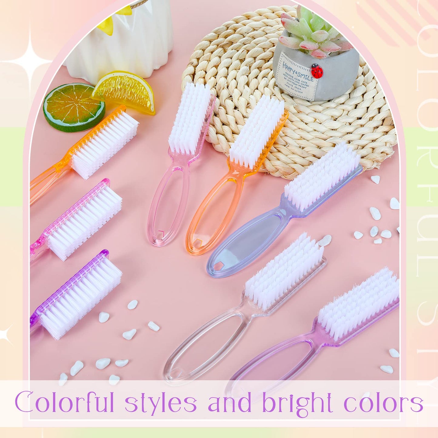 Patelai 30 Pcs Nail Scrubber Brushes – Bulk Handle Grip Manicure Cleaning Set (Clear Colors)