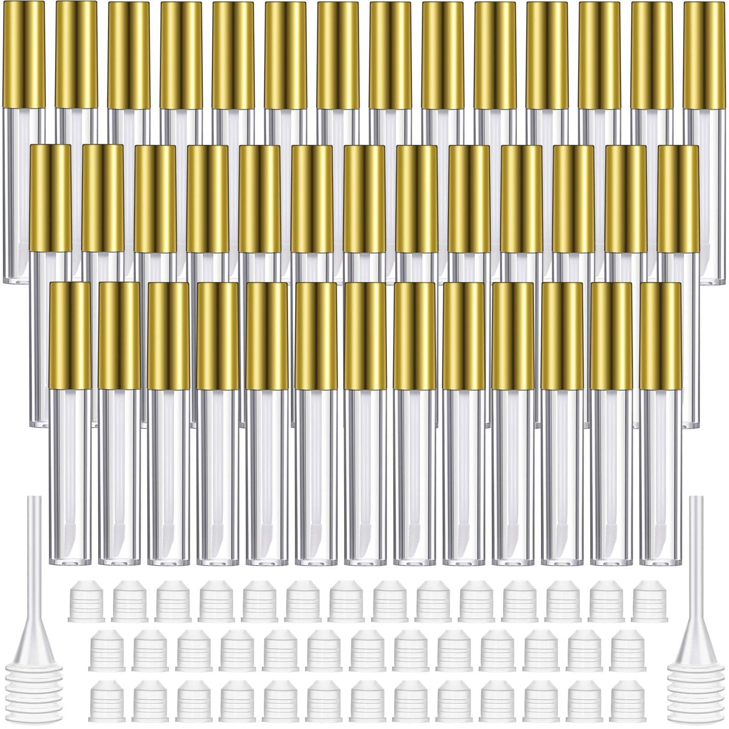 Patelai 40-Piece Empty Lip Gloss Tubes Set | 10 ml Clear Bottles with Gold Caps, Rubber Stoppers & Funnels