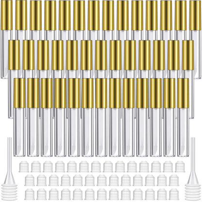 Patelai 40-Piece Empty Lip Gloss Tubes Set | 10 ml Clear Bottles with Gold Caps, Rubber Stoppers & Funnels