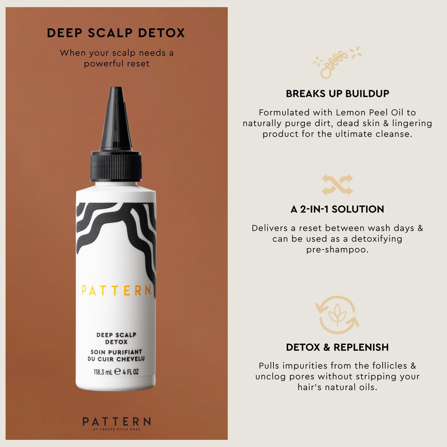 PATTERN Beauty Deep Scalp Detox 4 fl oz – 2-in-1 Cleansing Serum for Between-Wash Refresh