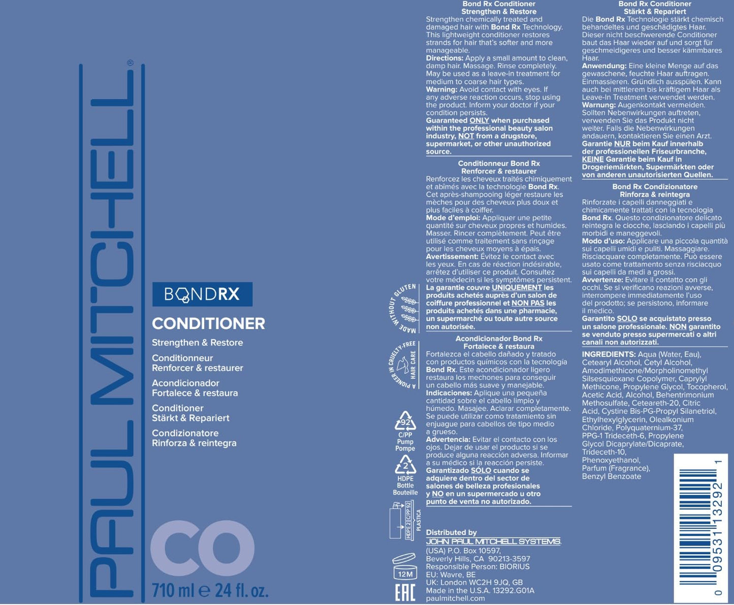 Paul Mitchell Bond Rx Conditioner – Strengthens & Restores Chemically Treated Hair (24 oz)